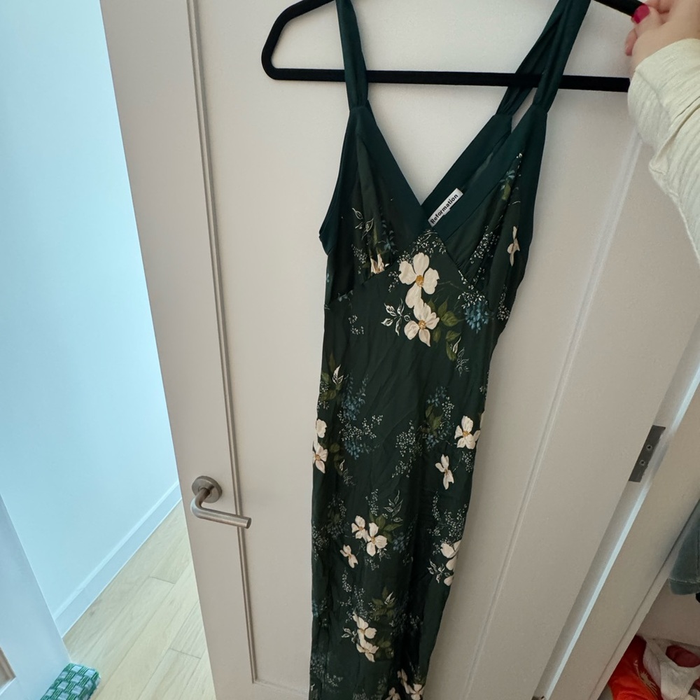 Reformation Green Flower Silk Dress - Picture 6 of 6